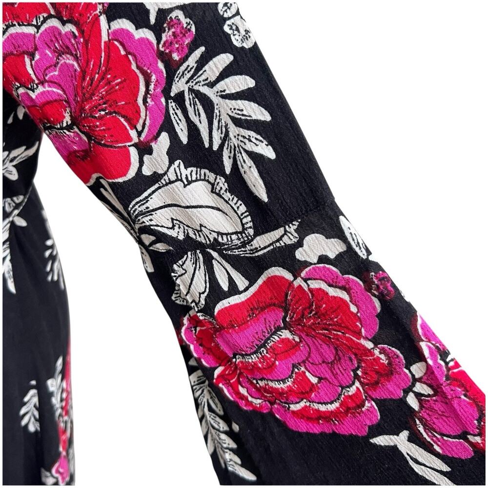 Billabong Women's Floral Whispers Wrap Dress Size Med Black Multi Bell Sleeves - Picture 10 of 12